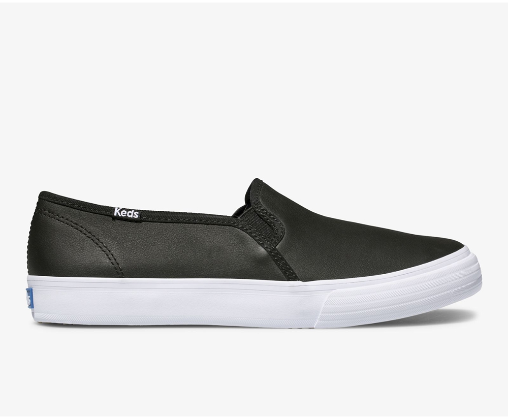 Slip Ons Keds Mujer Negros - Double Decker Cuero - 1567-XBTYG